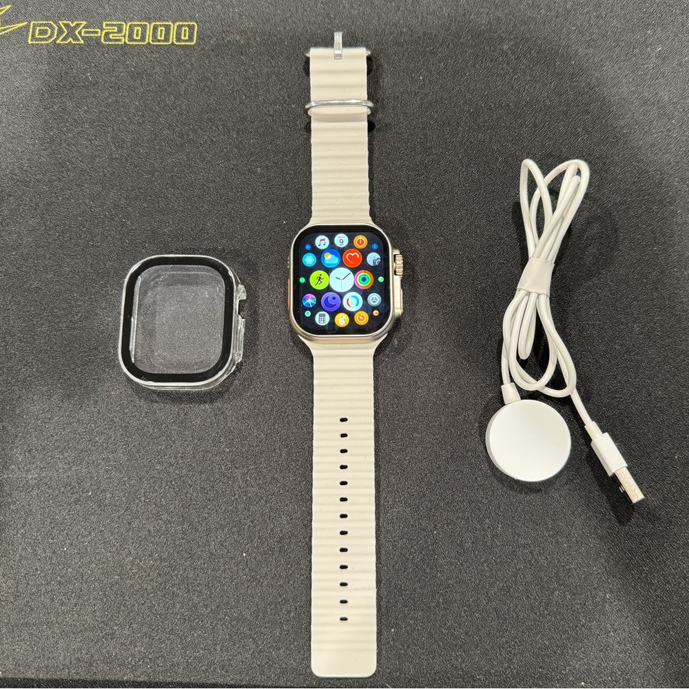 IW8 Ultra smart watch Apple Ocean stone white band and charger 49mm case